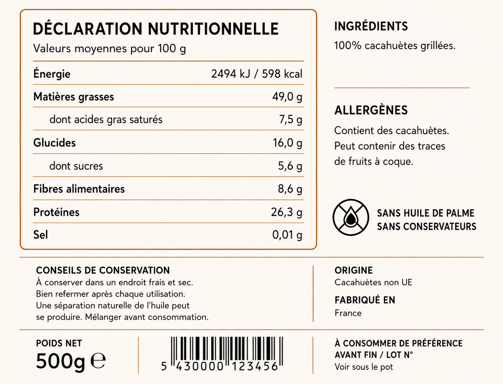 Muscle Up Le Maître - Beurre de Cacahuète Naturel 500g